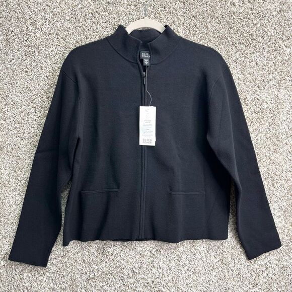 Eileen Fisher Jackets & Blazers - Eileen Fisher Jacket Women’s Small Black Viscose Crepe Full Zip Up Short Mandrin